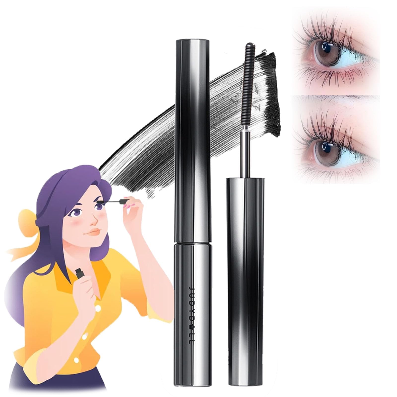Judy Doll Mascara,Judy Doll Iron Mascara,Bristleless Mascara,Judydoll Curling Iron Mascara,Judydoll Iron Mascara,Doll Mascara,3d Curling Eyelash Iron Mascara Waterproof Not Easy To Smudge (Black,1)