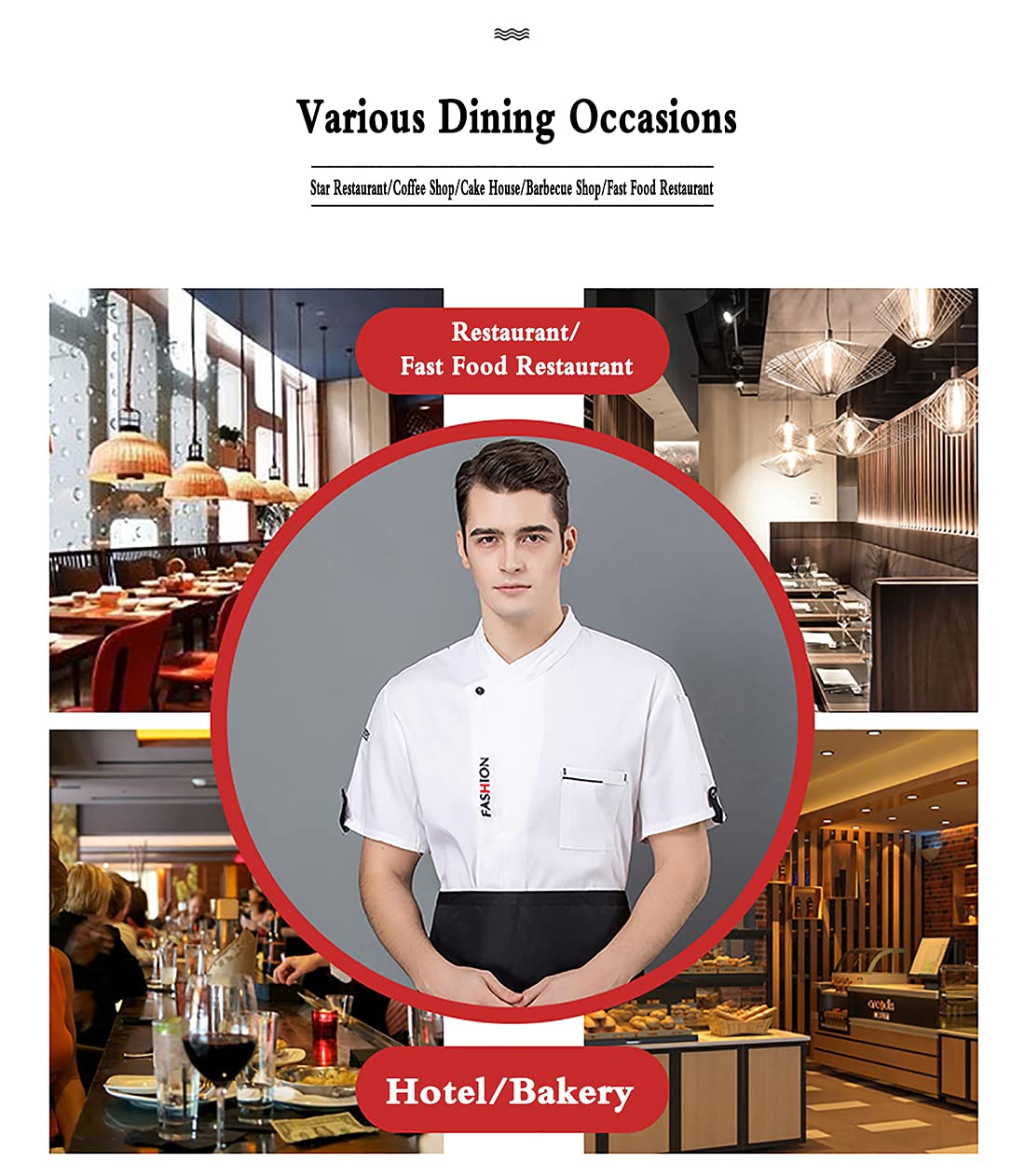 Giacche da Cuoco Giacche da Cuoco per Uomo Donna Cappotto a Maniche Corte, Cucina Giacca da Cuoco Estiva Traspirante Ristorante Cucina Uniforme da Cuoco per Ristorante Occidentale Cucina dell'Hotel
