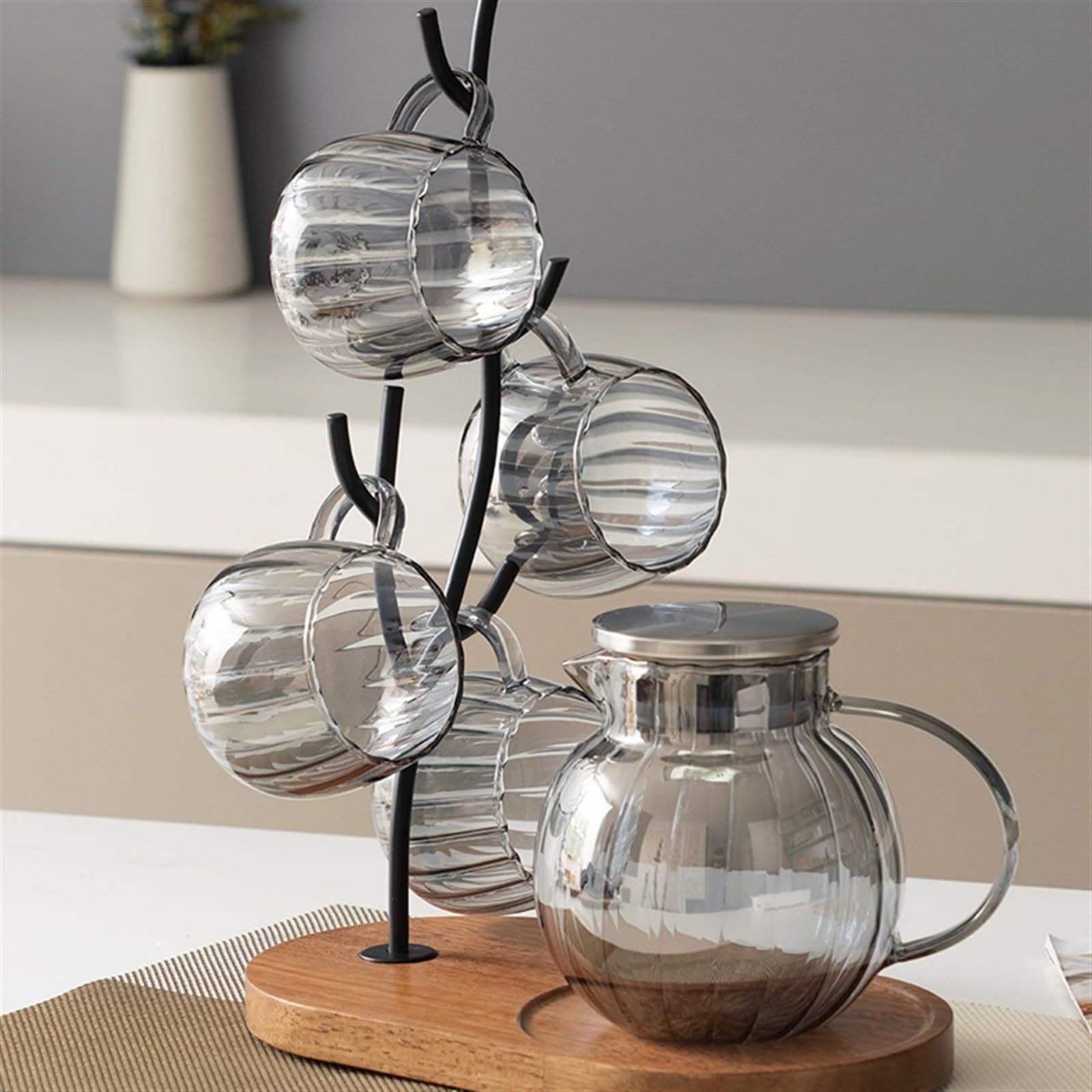 Estrazione a freddo Set da tè in vetro con tazza d'acqua calda e fredda Frigorifero(Gris)