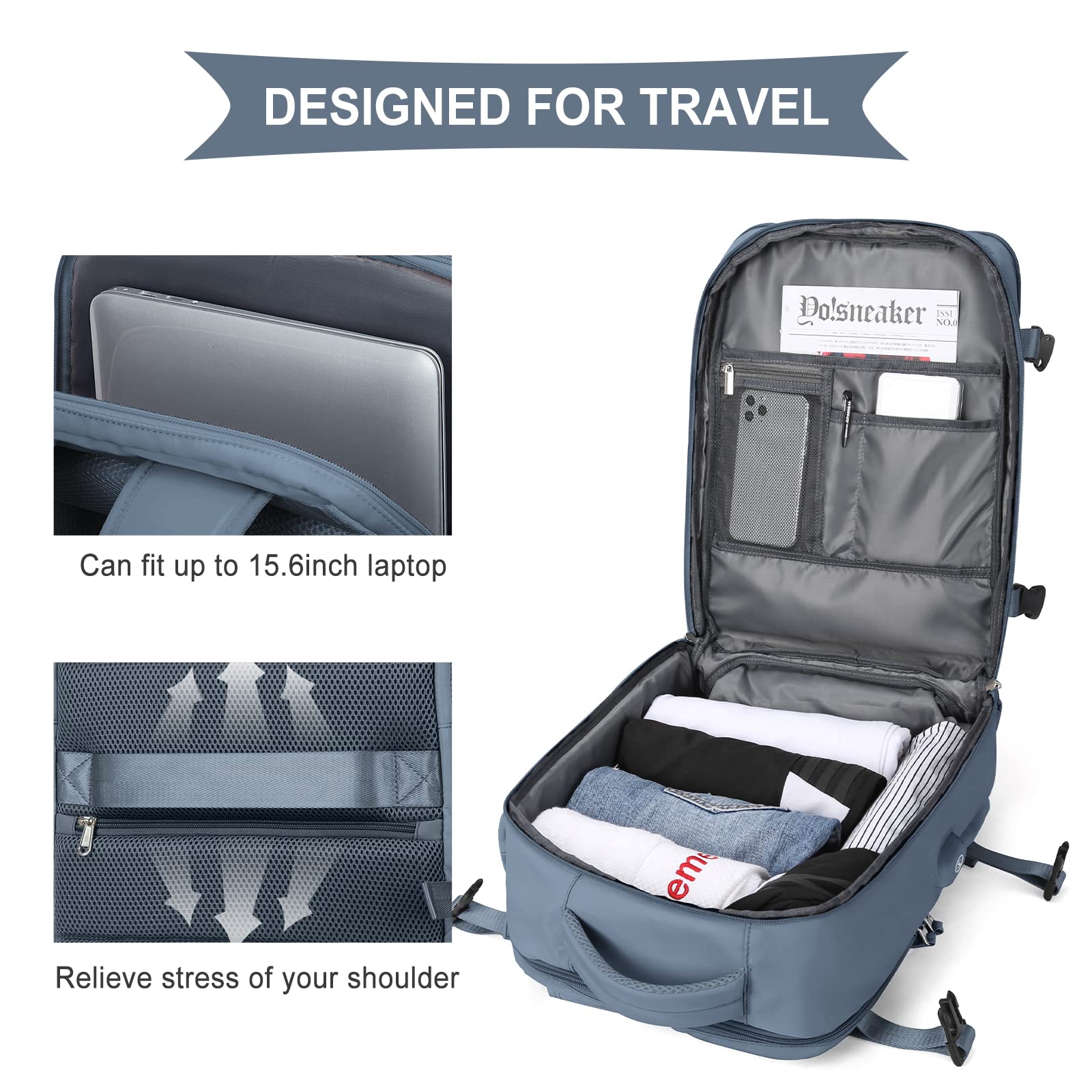 SZLX Borse da Cabina per Easyjet 45x36x20 Zaino da Viaggio Donna Ryanair 40x20x25 Bagaglio a Mano con porta usb zaino da viaggio aereo bagaglio a mano zaino per laptop Casual Daypack