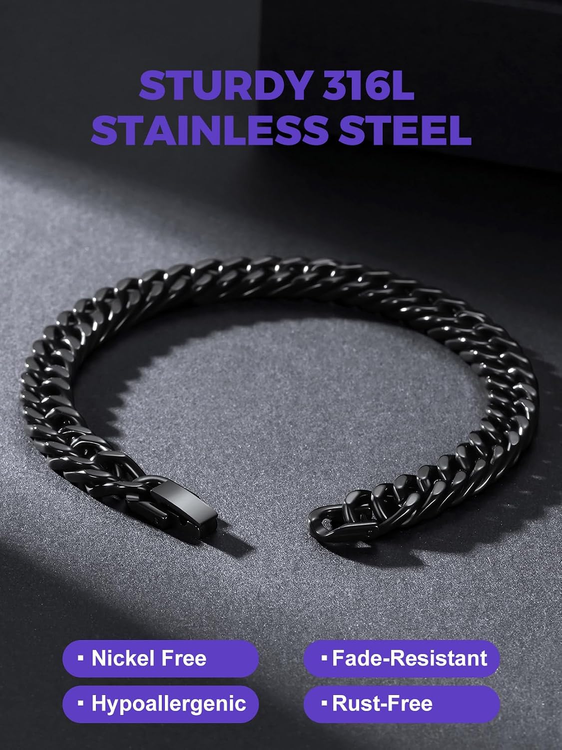 Richsteel Bracelet Gift for Men, Stainless Steel Cuban Link Bracelets for Men, Silver/Black Cuban Chain Wrist Bracelets Fashion Accessories, To My Man Dad Husband Love Him Anniversary Birthday Gifts
