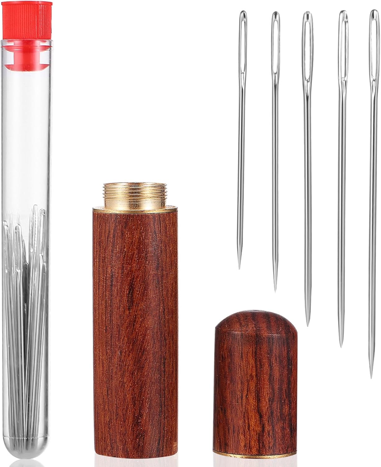 EXCEART 1set Hand Sewing Needles Stainless Steel Embroidery Needles with Eye for Easy Threading Wooden Storage Case for DIY Projects Knitting Crafting