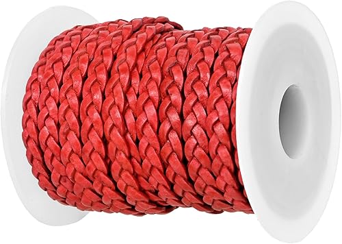 Miniatura 9 de GENIQUE Cordón de cuero trenzado plano de 0.197 in, cuerda de cuero para fabricación de joyas, tiras de cuero, ribete de cuero (16.4 ft) (0.197 in,
