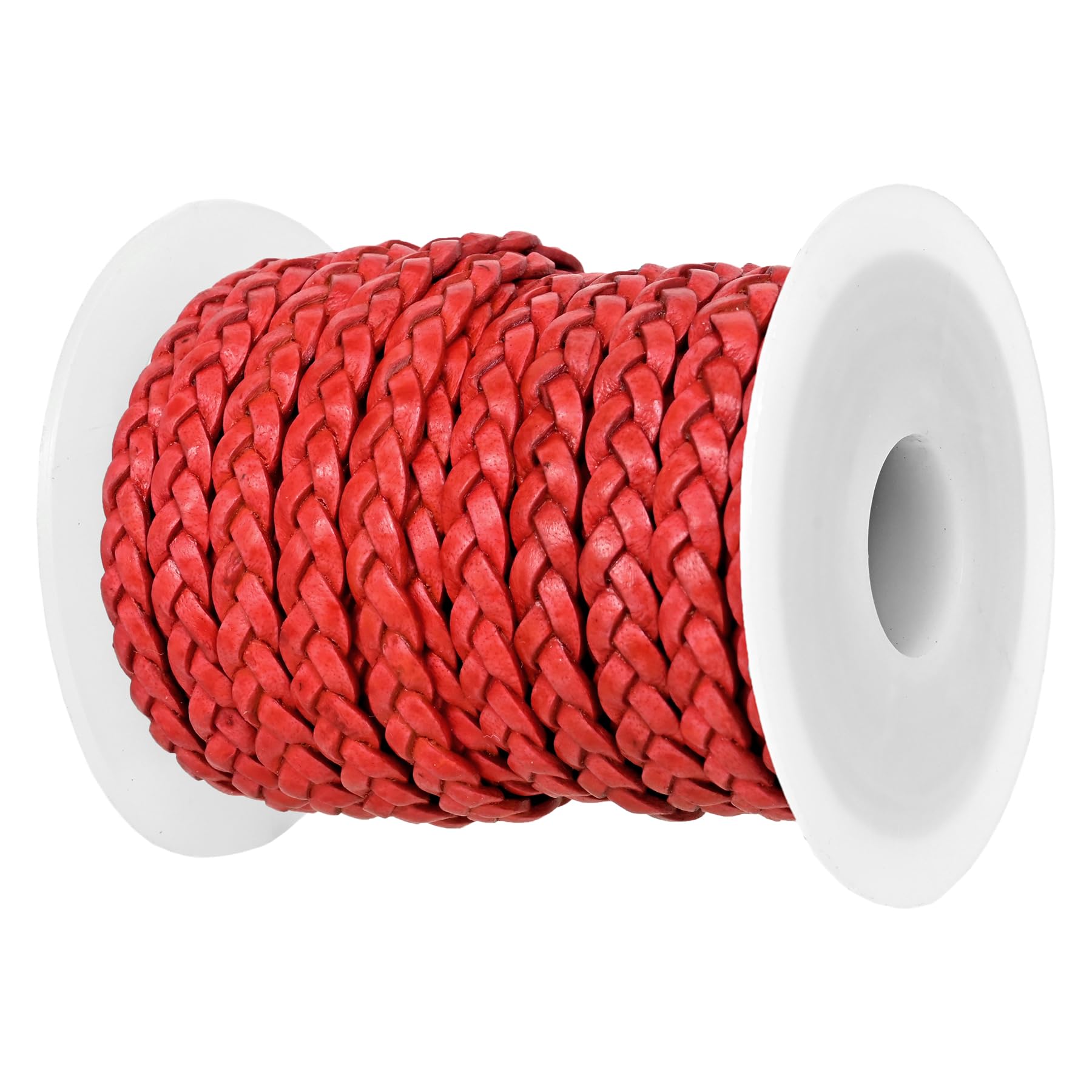 Cordon plat en cuir véritable tressé 5mm rouge vieilli pour collier 5m