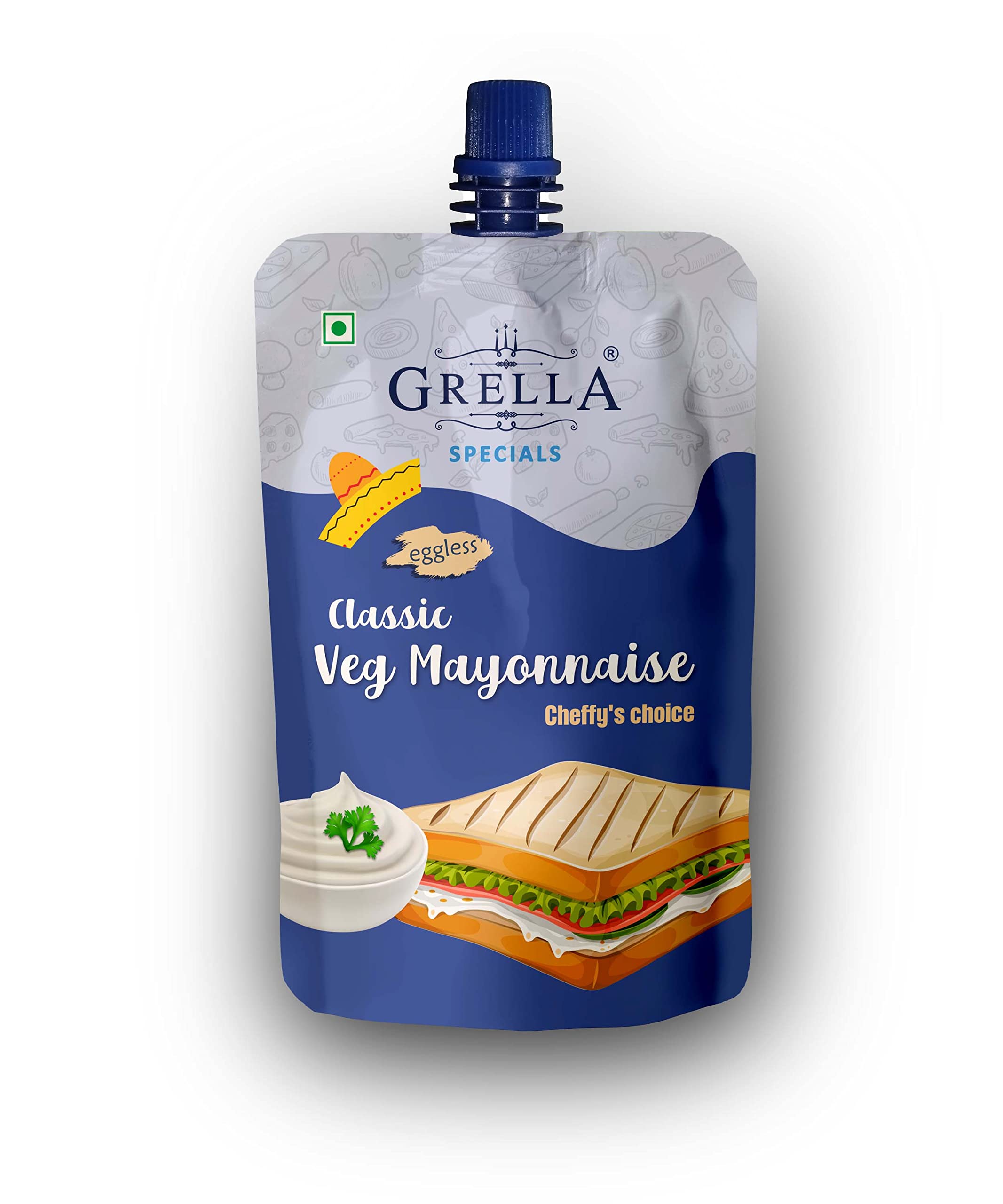 Grella - Classic Veg Mayonnaise | Creamy Eggless Dip, Sauce, Spread | Spout Pack | Gluten-Free | Non-GMO | Low Fat, Low Calories | Pack of 1 (100 grams)