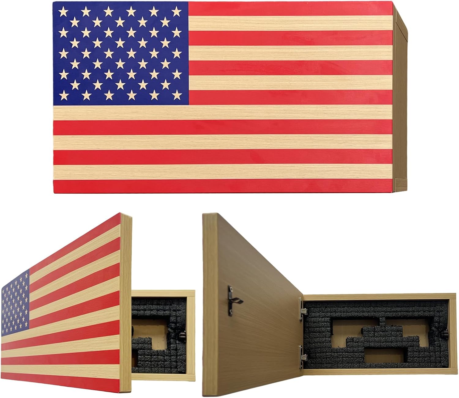 American Flag Gun Cabinet, Designs Hidden Gun Safe, Quick Access Hidden Gun Shelf, Secure and Stylish Storage Solution for Firearms and Valuables in Any Room 16.9 x 9 x 3.9 inches