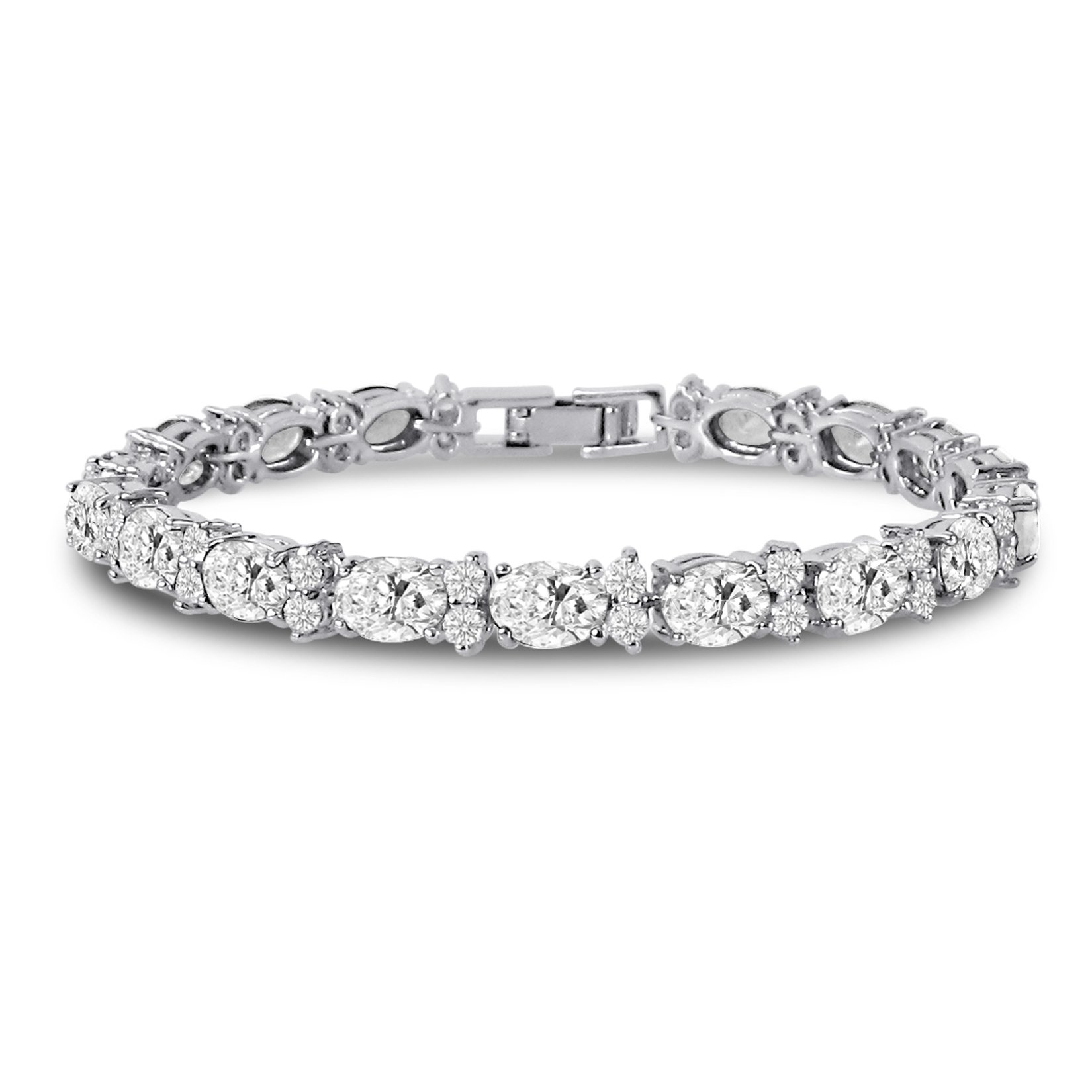 KEZEFTennis Bracelet for Women - Silver-Plated with Oval Emerald Ruby or Sapphire & Round White Cubic Zirconia Stones, 7-Inch Hypoallergenic Elegant Gift Jewellery