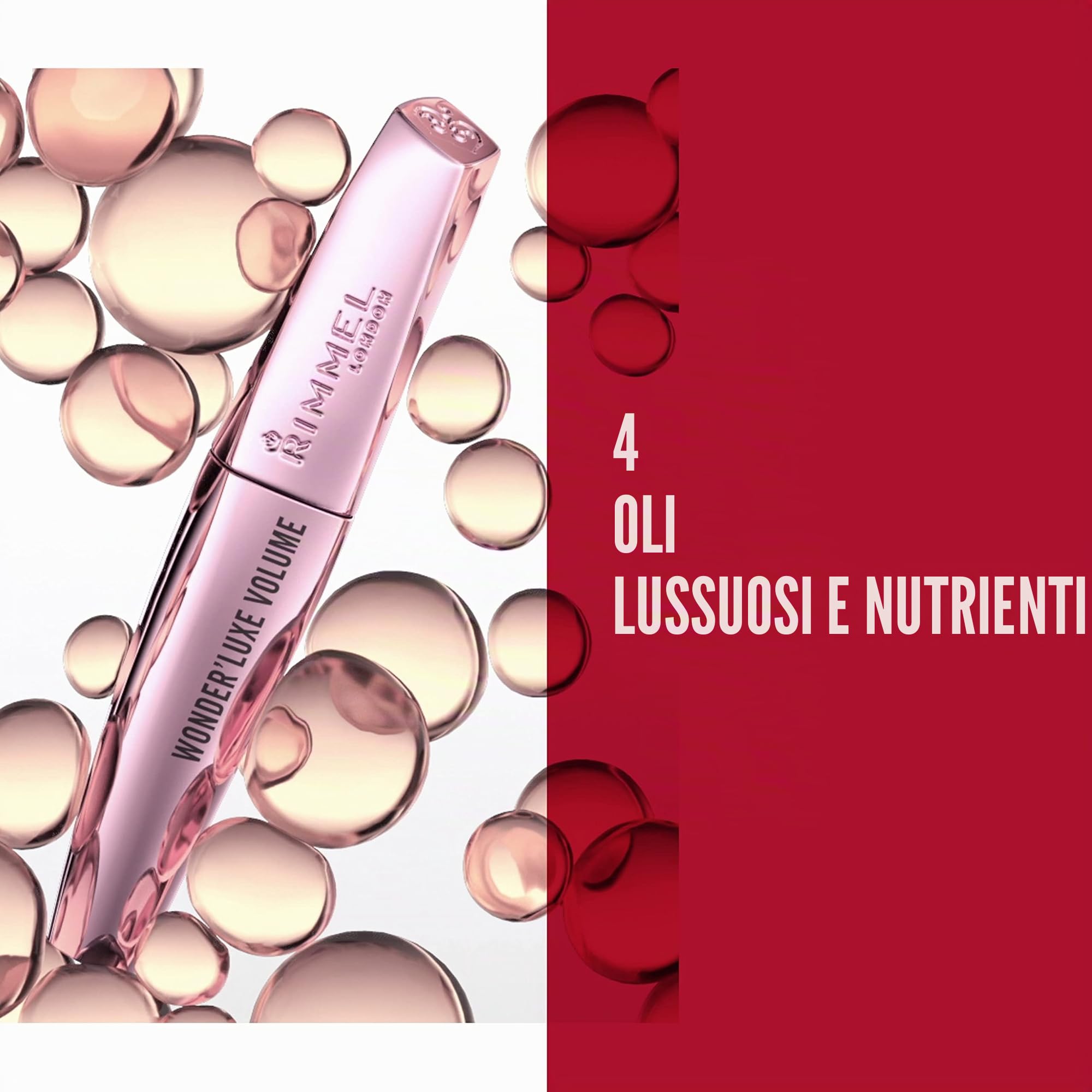 Rimmel London Mascara Volumizzante Wonder'Luxe con Oli Preziosi, Trattamento Rinforzante Ciglia, 11 ml, Nero