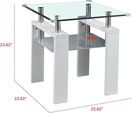 Miniatura 7 de 2 mesas auxiliares de cristal con patas de madera para sala de estar mesas auxiliares contemporáneas con almohadillas de esquina de seguridad mesa