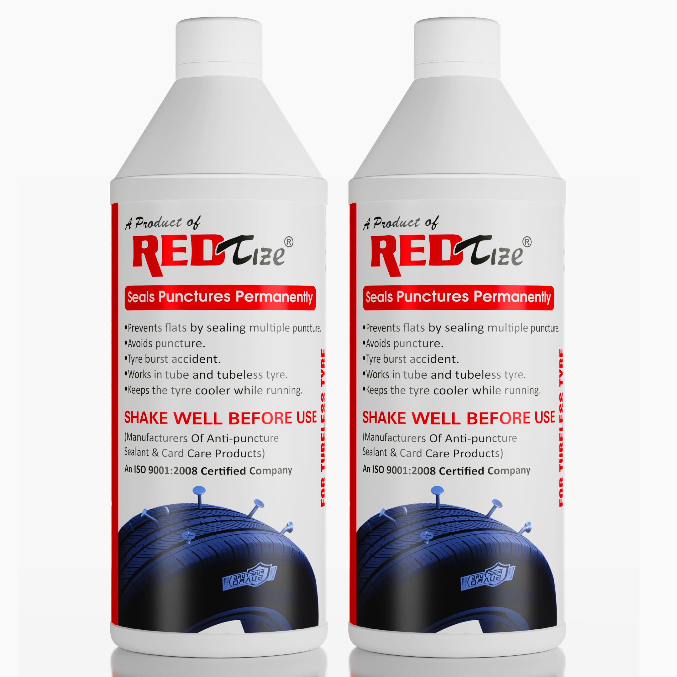 REDTIZE Puncture Advance Pro Tubeless Tyre Sealant, Red, Puncture Prevention Formula for Automotive
