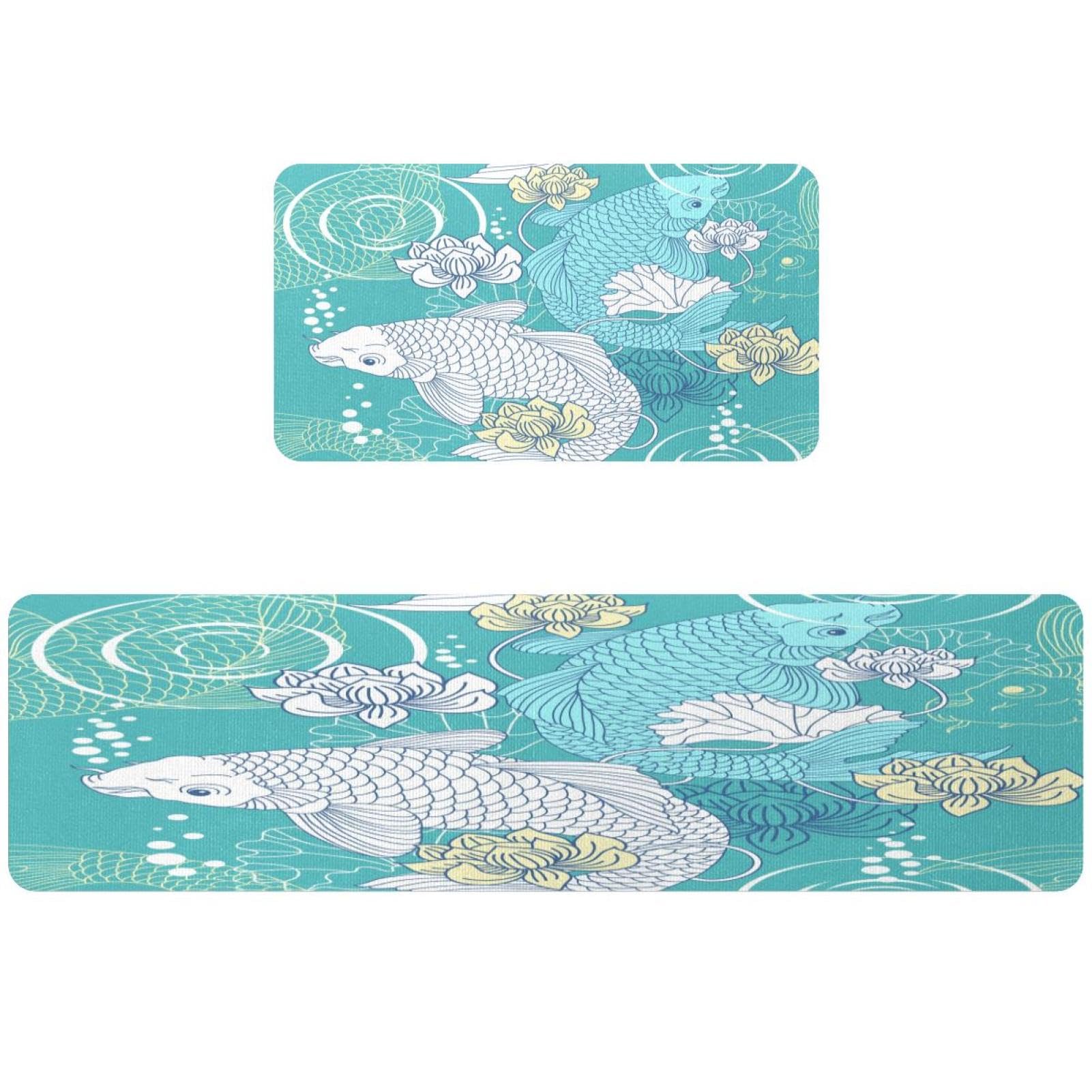 Tapis de cuisine antidérapants lavables : lot de 2 tapis carpe koi sécurisés