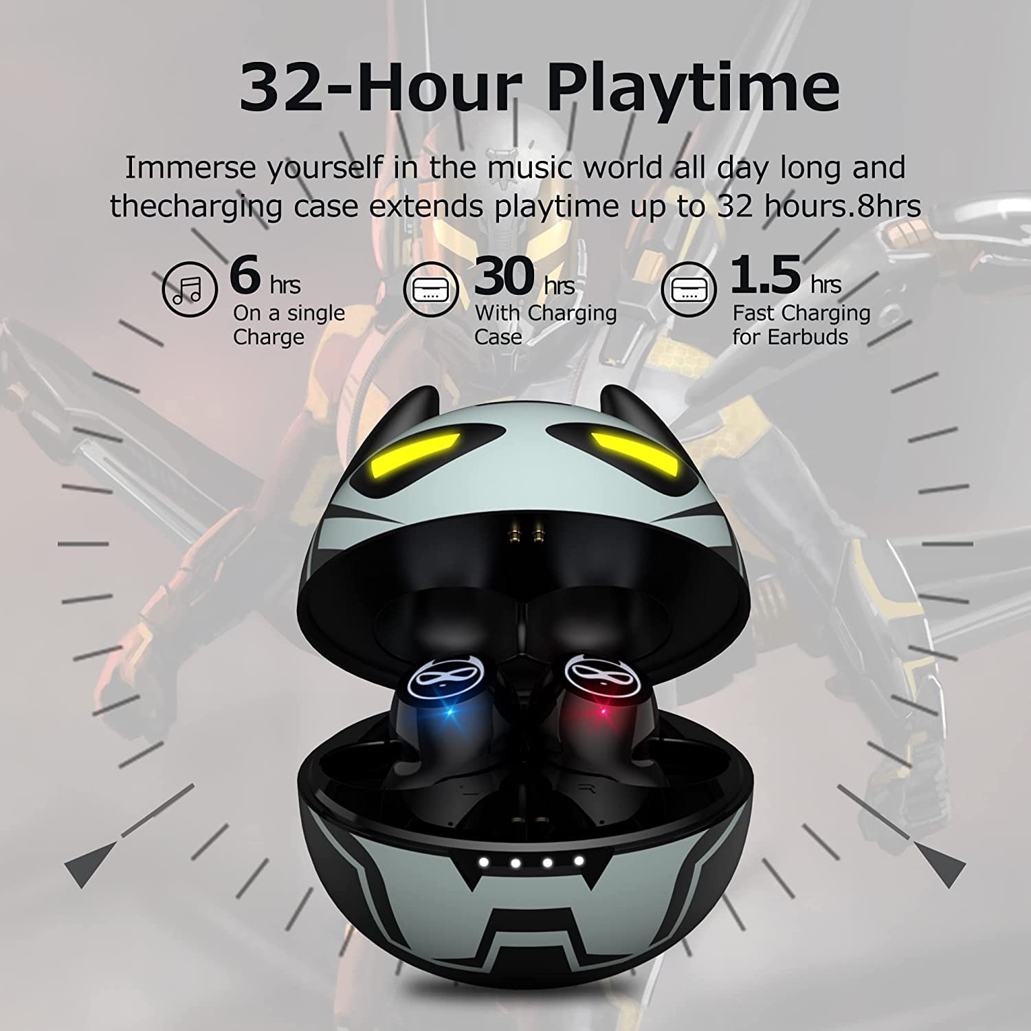Bezprzewodowe słuchawki douszne dla dzieci i dorosłych, urocze wzornictwo, dla chłopców, Bluetooth 5.0, wodoodporne, sportowe słuchawki stereo z mikrofonem, do urządzeń iPhone/Android