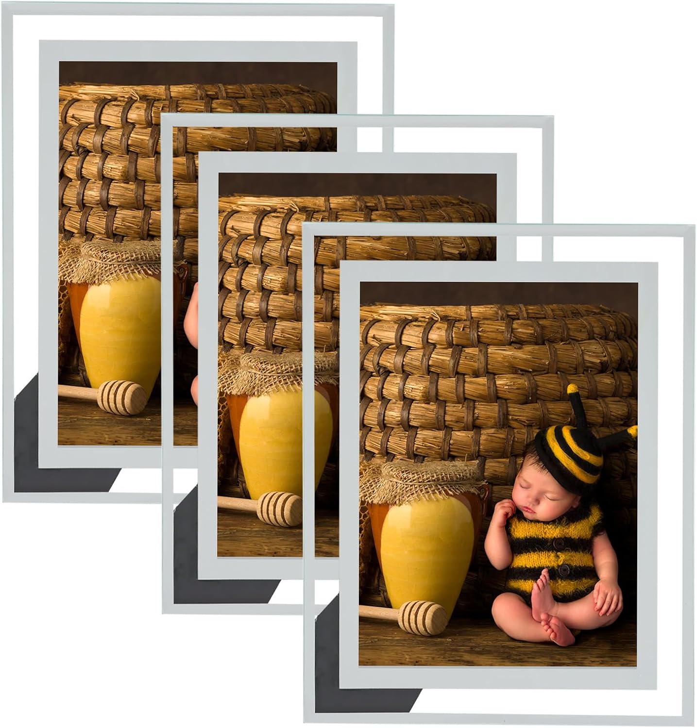 Fixwal 5x7 Picture Frame Set of 3, Glass Photo Frame