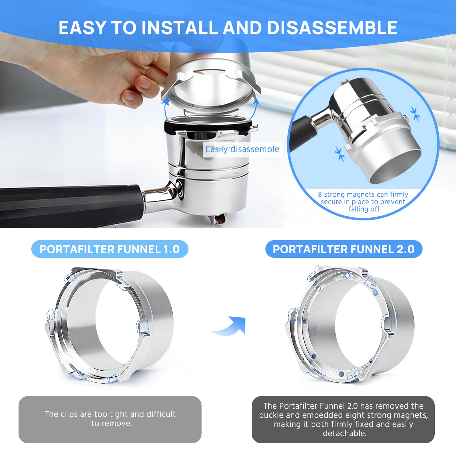 Magnetisch Siebträger Funnel für Ninja Luxe Café Premier Series ES601 | Upgrade Ersatz-Dosiertrichter aus Aluminiumlegierung (Silber)