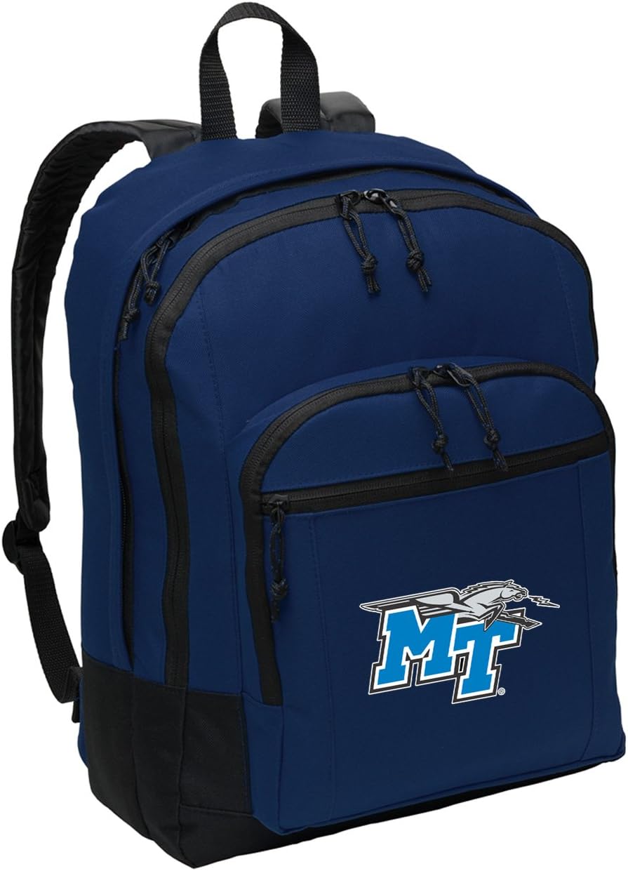 Broad Bay Middle Tennessee Backpack - MEDIUM SIZE - Classic Style MTSU Backpack - Laptop Sleeve - Lightweight - Durable (Navy)