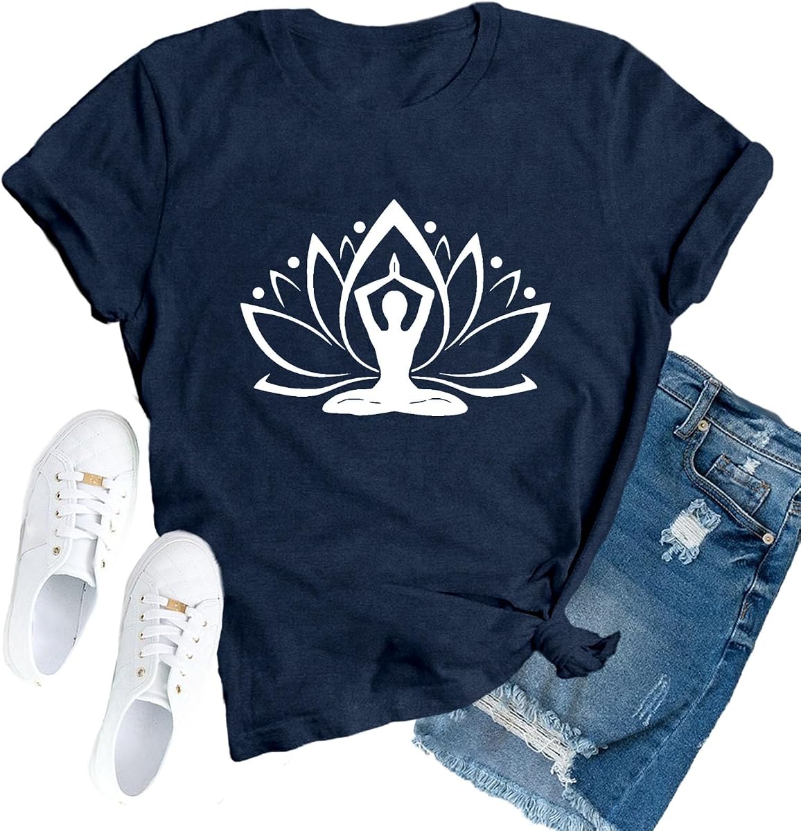 Yoga Shirts for Women Pilates Workout T-Shirt Lotus Flower Meditation Tee Tops