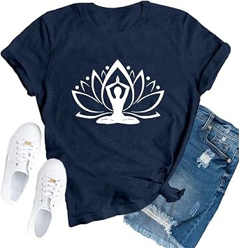 Yoga Shirts for Women Pilates Workout T-Shirt Lotus Flower Meditation Tee Tops