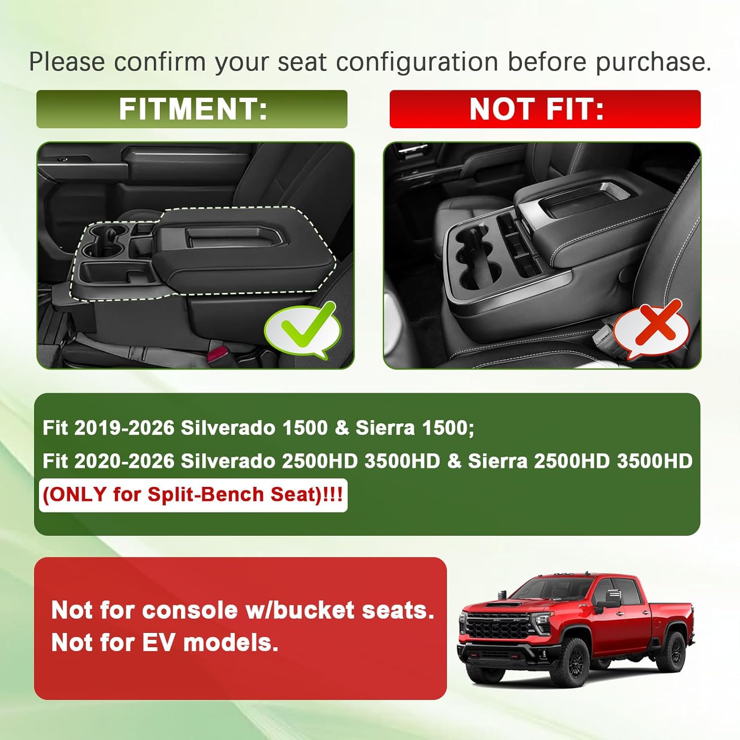 Center Console Hanging Organizer Box Compatible with 2019-2026 Chevy Silverado/GMC Sierra 1500 and 2020-2026 2500HD 3500HD Accessories Front Hanging Tray (Fit Split-Bench Folding Seat Only)