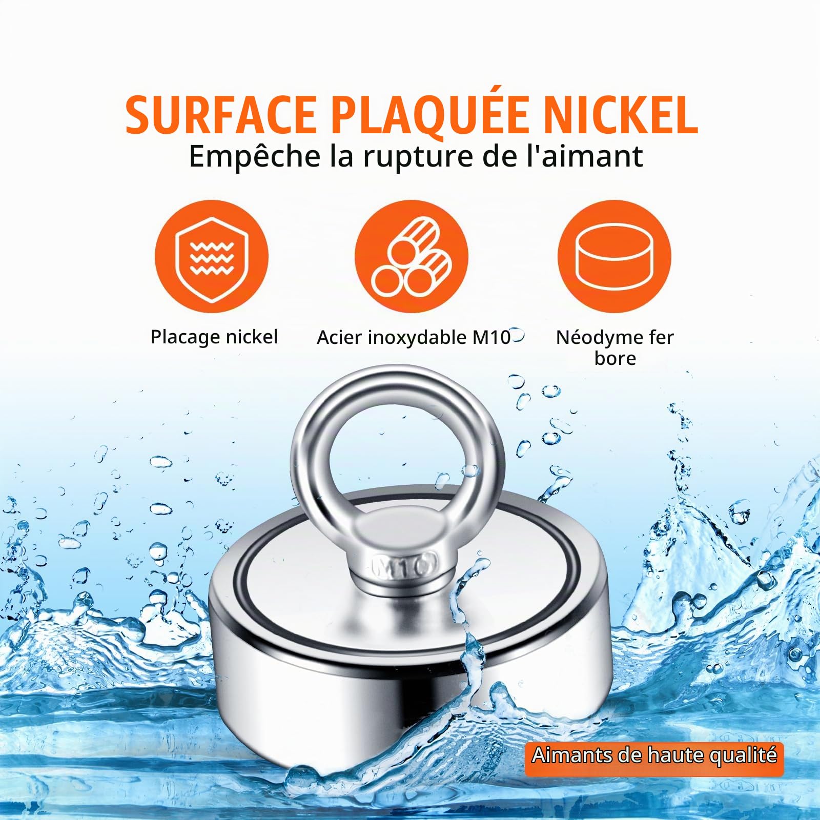 VEVOR Aimant de Pêche Double Face Super Puissants Capacité 272x2 kg Kit de Pêche à l’Aimant en Néodyme avec Corde Crochet Paire de Gants et Étui pour Pêche Magnétique et Chasse au Trésor sous l'Eau
