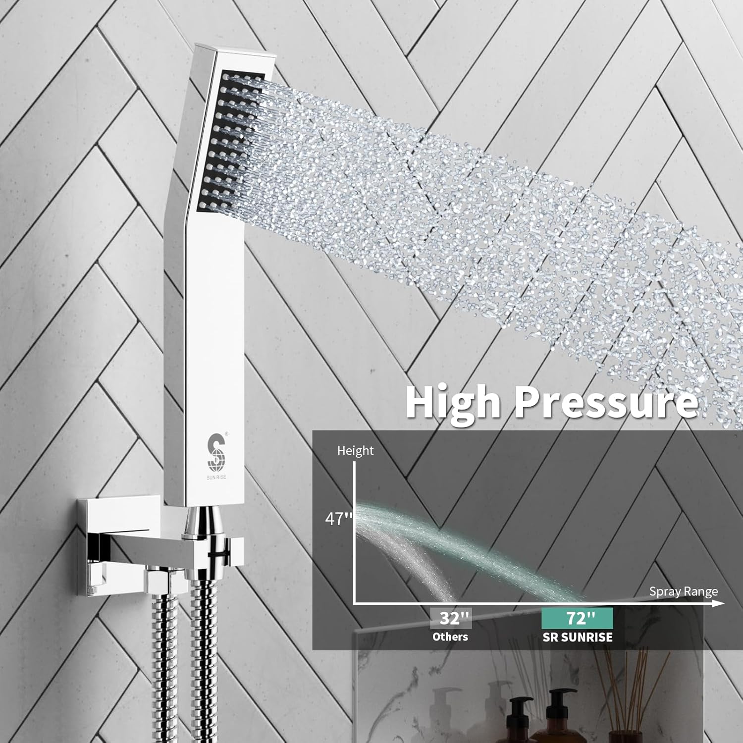 SR SUN RISE 10 Inches All Metal Bathtub Faucet Set Shower System with Tub Spout Square Rain Shower Head and Handheld Combo Shower Fixtures, Modern Valve and Trim Kit, Polished Chrome