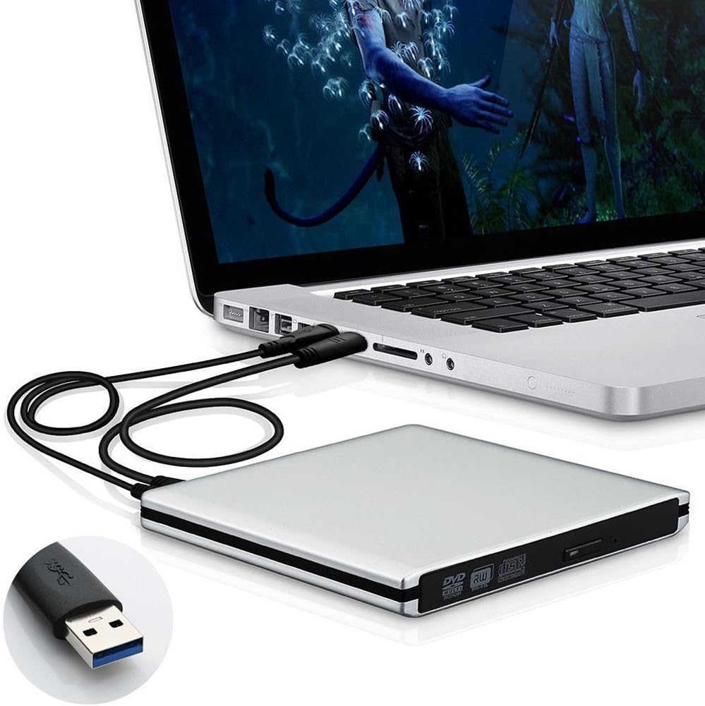 warwolf Ultra Slim External USB 3.0 CD/DVD-RW Writer Burner Player for Macbook Pro Air Imac or Other PC/Laptop