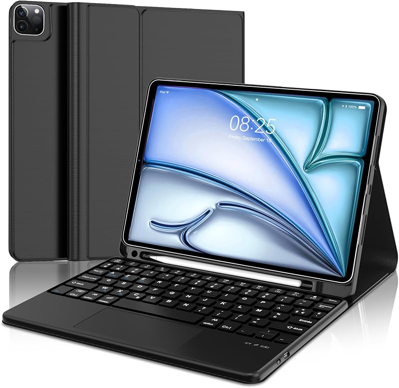 FOGARI iPad Pro 11/Air 5/Air 4 Bluetooth Billentyűzet Tok Érintőpaddal - Mágneses Vezeték Nélküli AZERTY Francia Kiosztás, Fekete