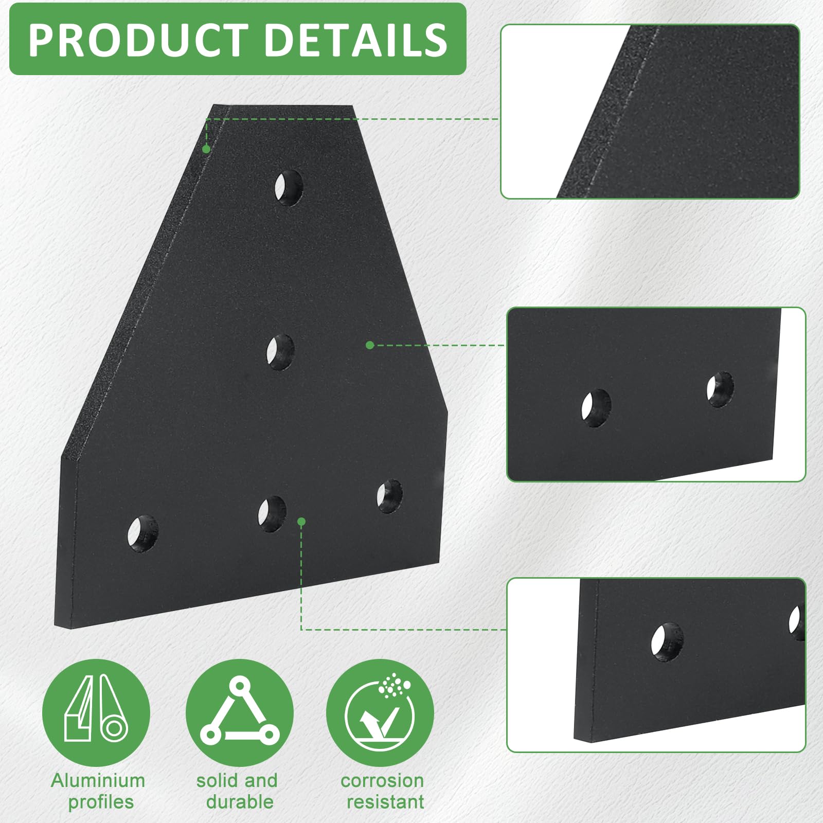 EXLECO 6er Eckhalterung Verbindungsplatte Aluprofil 40x40 Eckhalterungsplatte Eckwinkelplatte T Profil Aluminium mit Muttern Schrauben Sechskantschlüssel für 9mm Schlitz Aluminiumprofil, Schwarz