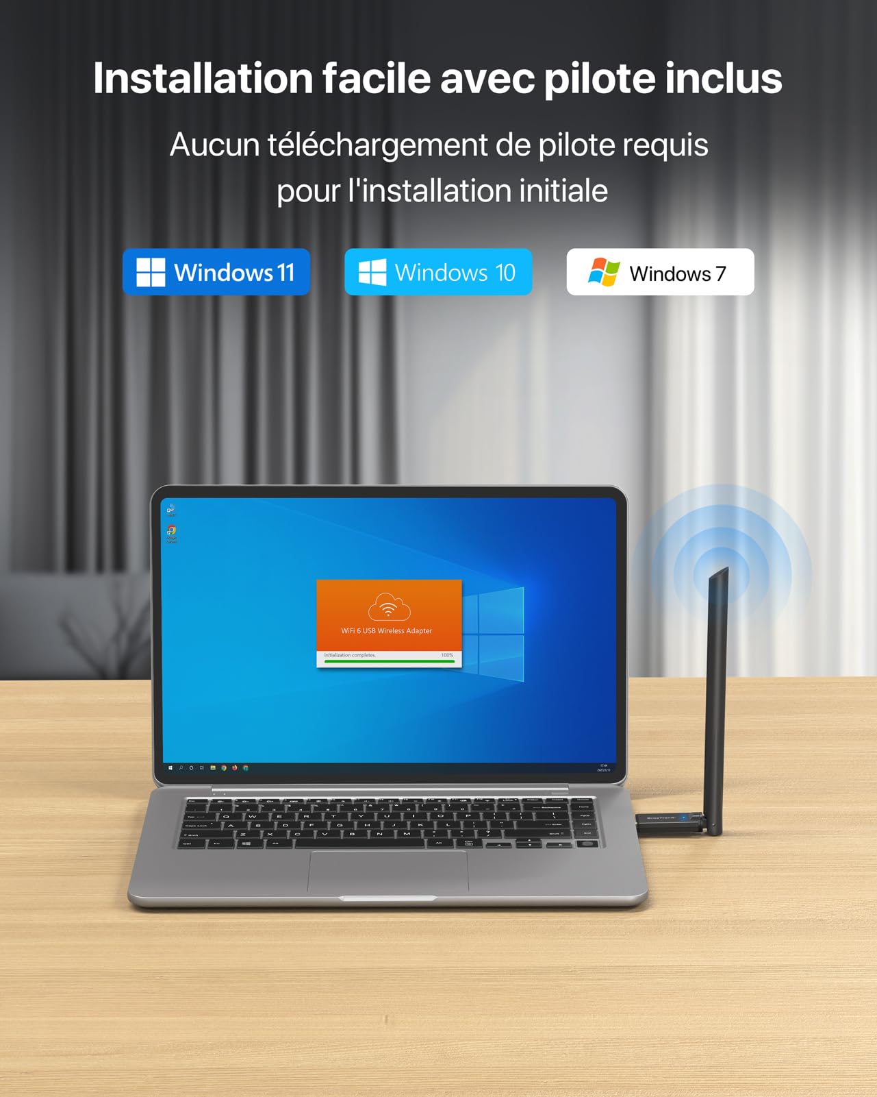 BrosTrend AX900 Clé WiFi 6 Puissante, Cle WiFi USB pour PC Double Bande 5GHz 600Mbps + 2.4G 286Mbps, Antenne Wi-Fi PC à Gain Élevé 6dBi, Clef sans Fil Dongle Adaptateur Compatible avec Windows 11/10/7