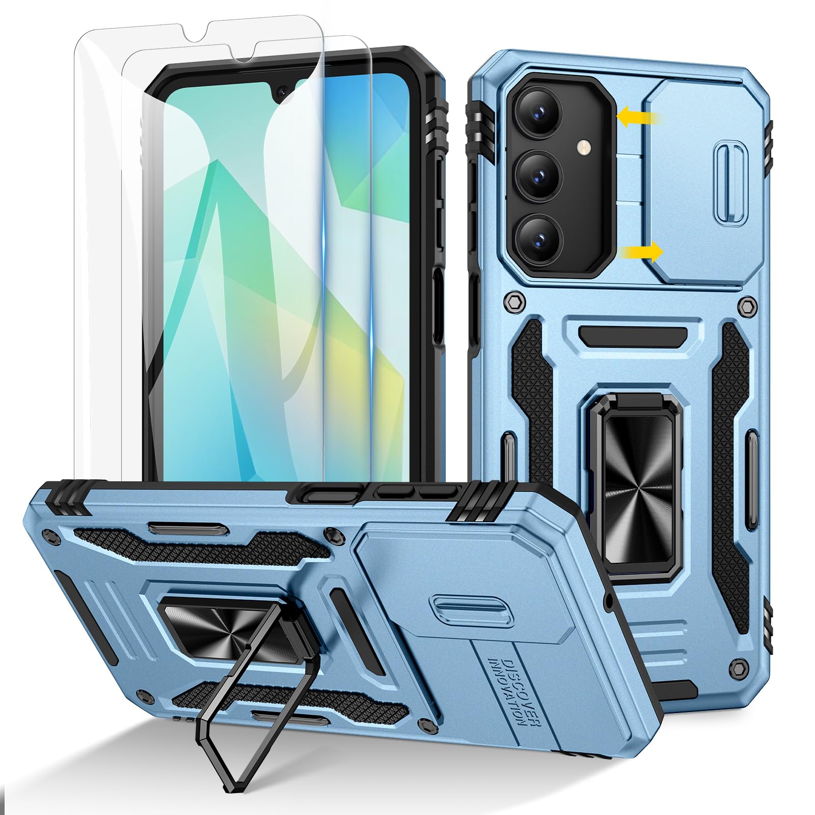 Doeshine für Samsung Galaxy Hülle mit 2 Stück Displayschutzfolie & Kameraschutz, Rotate Ring Ständer, Robust Fallschutz Handyhülle Outdoor Militär Schutzhülle für Galaxy