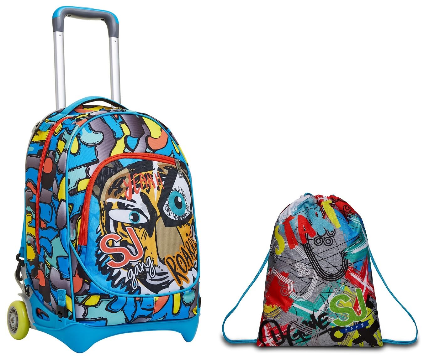 Trolley New Tech SJ Gang, Cuccioli di SJ Gang, Blu, 3 in 1 uso Zaino con Cross-Over System, Scuola e Tempo Libero + Sacca Sport e Tempo libero
