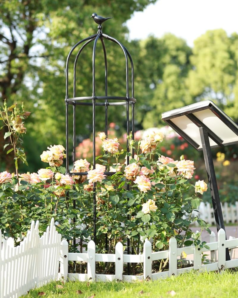Ranksäule, Rankhilfe Obelisk Metall Tomatenkäfig Rankgitter Für Rosen, Gartendeko Verwendetturm, Rankturm, Blumenstütze Pflanzenstütze Für Kletterpflanzen1.8m 2.3m 2.8m 3.3m Rostbeständig(Color:Schwar