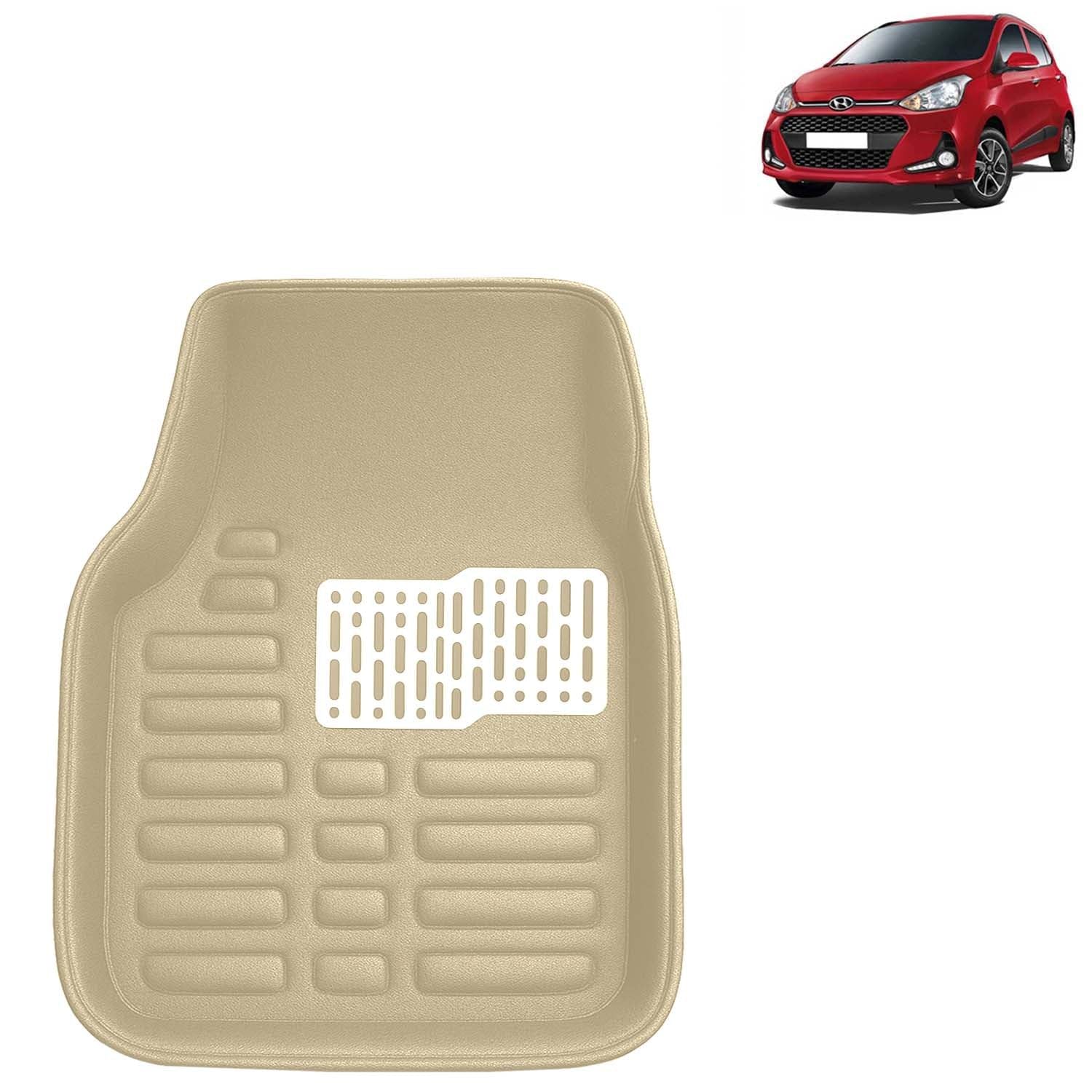 Kingsway Accessories Premium 4D Car Floor Mats Only Compatible with Hyundai Grand I10 Year 2017 to 2019 All Model, Set of 3 Pcs, 100% Waterproof Tray Shape PVC 4D Car Foot Mats, Beige