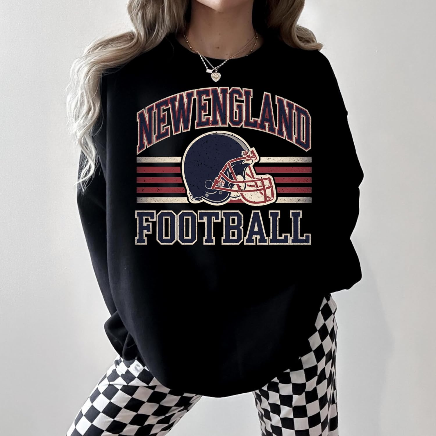 Distressed New England Football Vintage Style Crewneck Sweatshirt for Women Men – Retro Game Day Pullover - Image 3