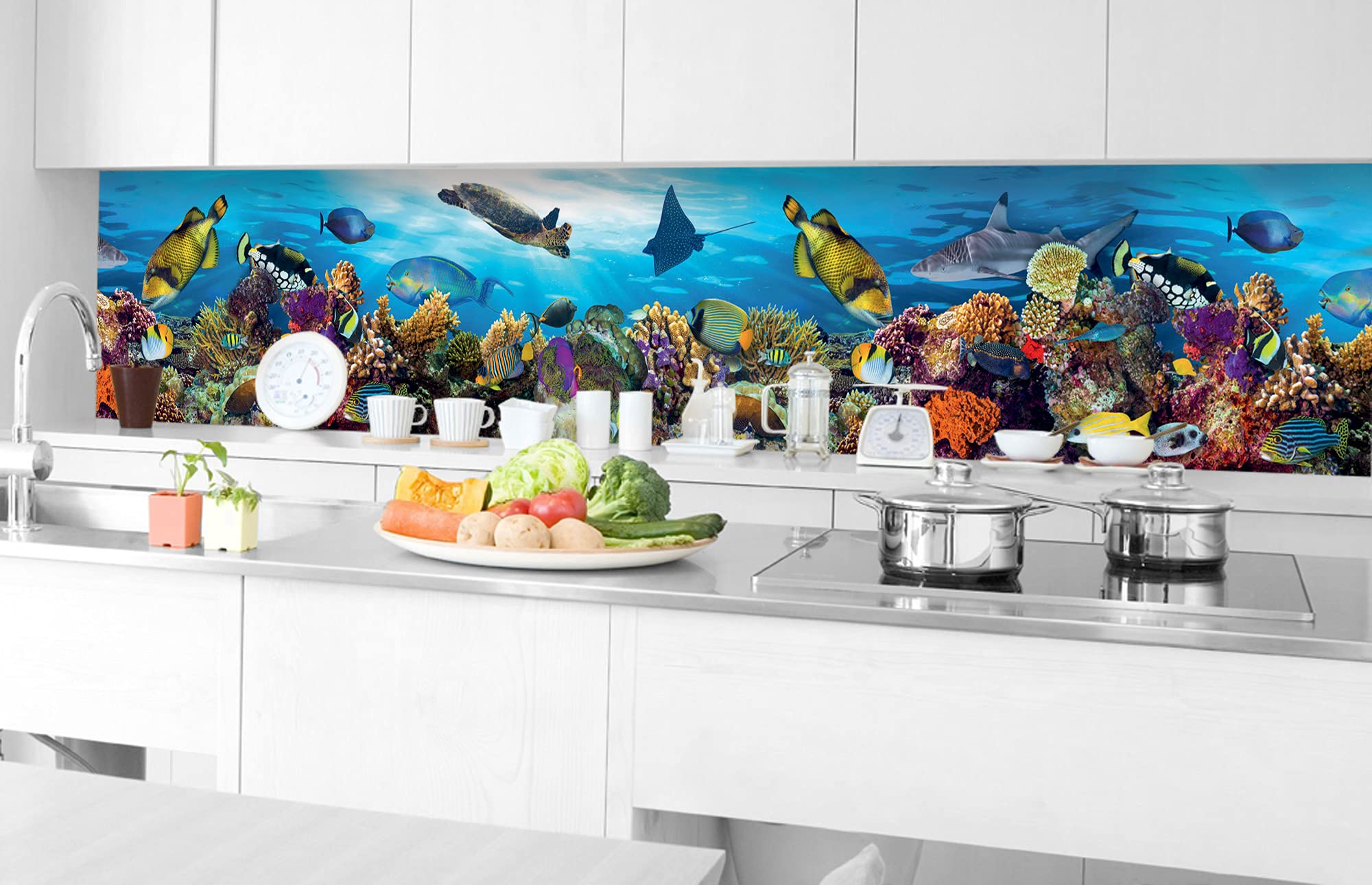 DIMEX LINE Paraschizzi Auto-Adesiva per la Cucina Pesci in Oceano 350 x 60 cm | Resistente all’Acqua | QUALITA‘ Premium