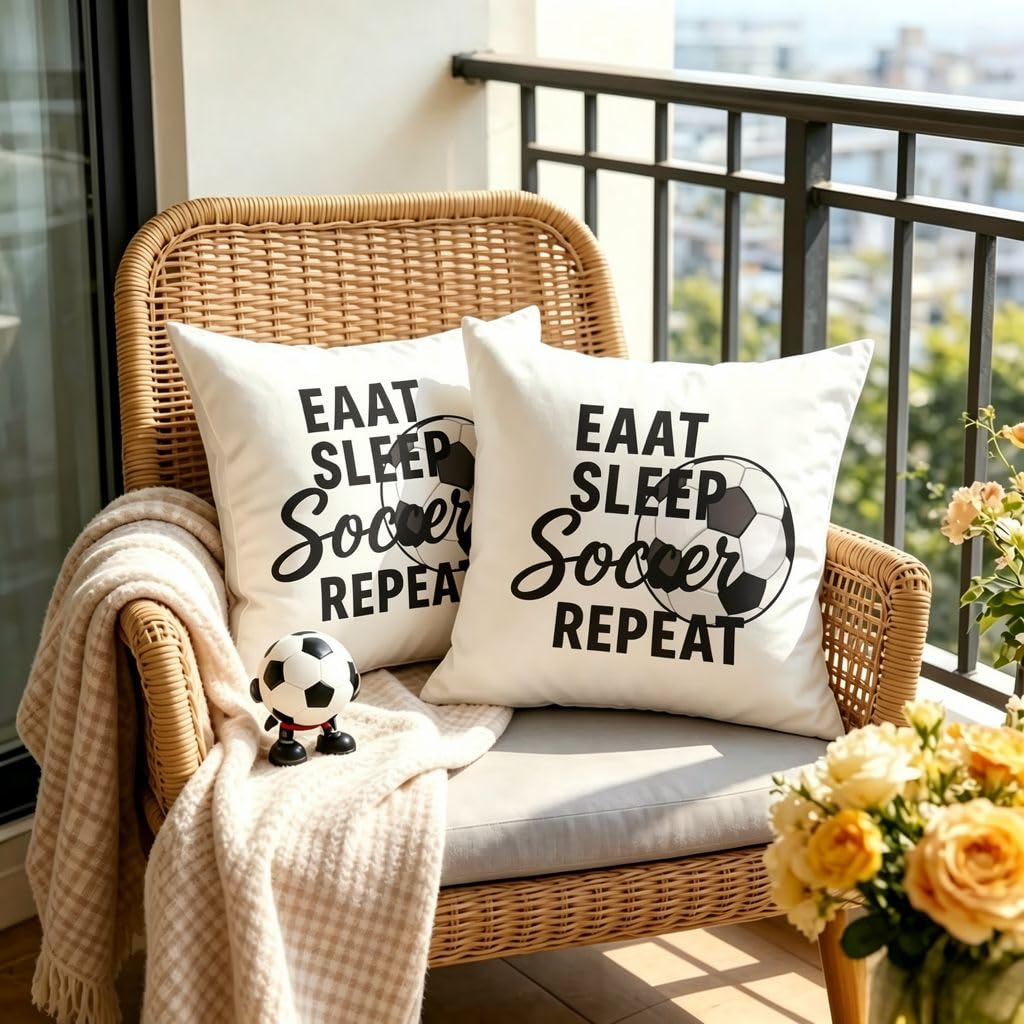 Eat Sleep Soccer Repeat Linen Throw Pillow Covers-20x20