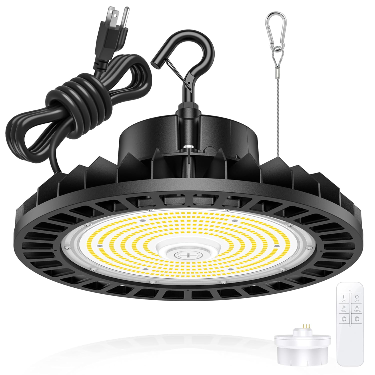 LED High Bay Light 150W 22500LM 5000K Dimmable with Remote Control ETL DLC Listed High Bay LED Shop