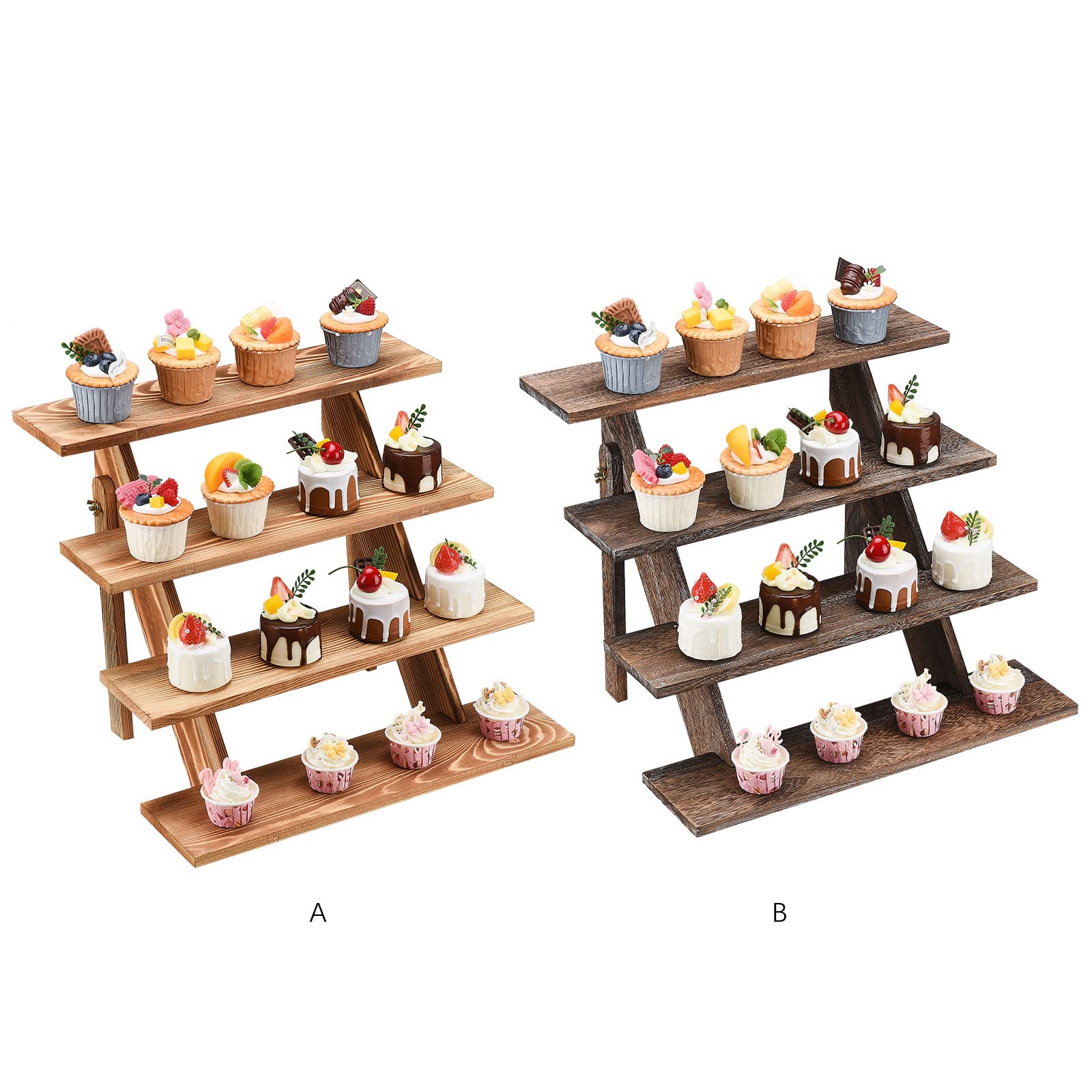 BestAlice Cupcake-Ständer aus Holz, Turm und Präsentationsständer, 4 Etagen, Holz-Display-Erhöhung für Verkäuferveranstaltungen, Bauernhaus-Cupcake-Ständer, Tisch-Dessert-Display-Ständer