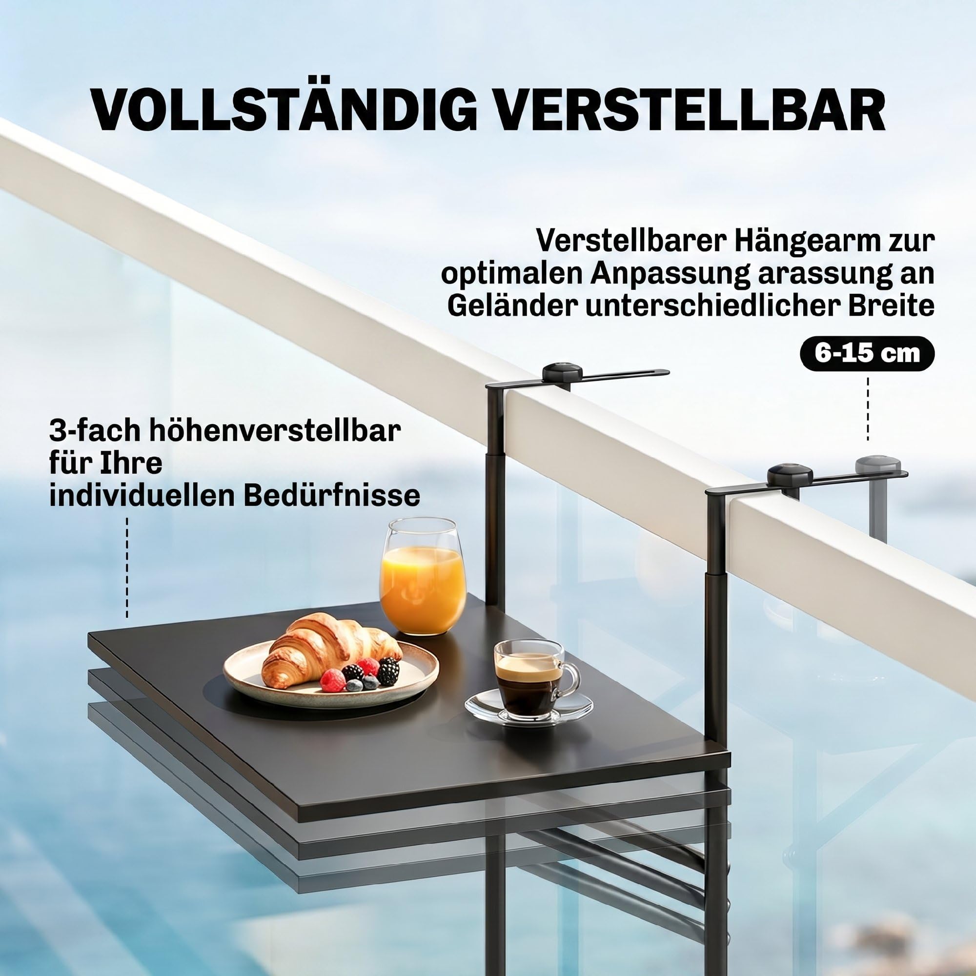 Outsunny Balkontisch zum Einhängen Hängetisch Metall 62x60cm Schwarz