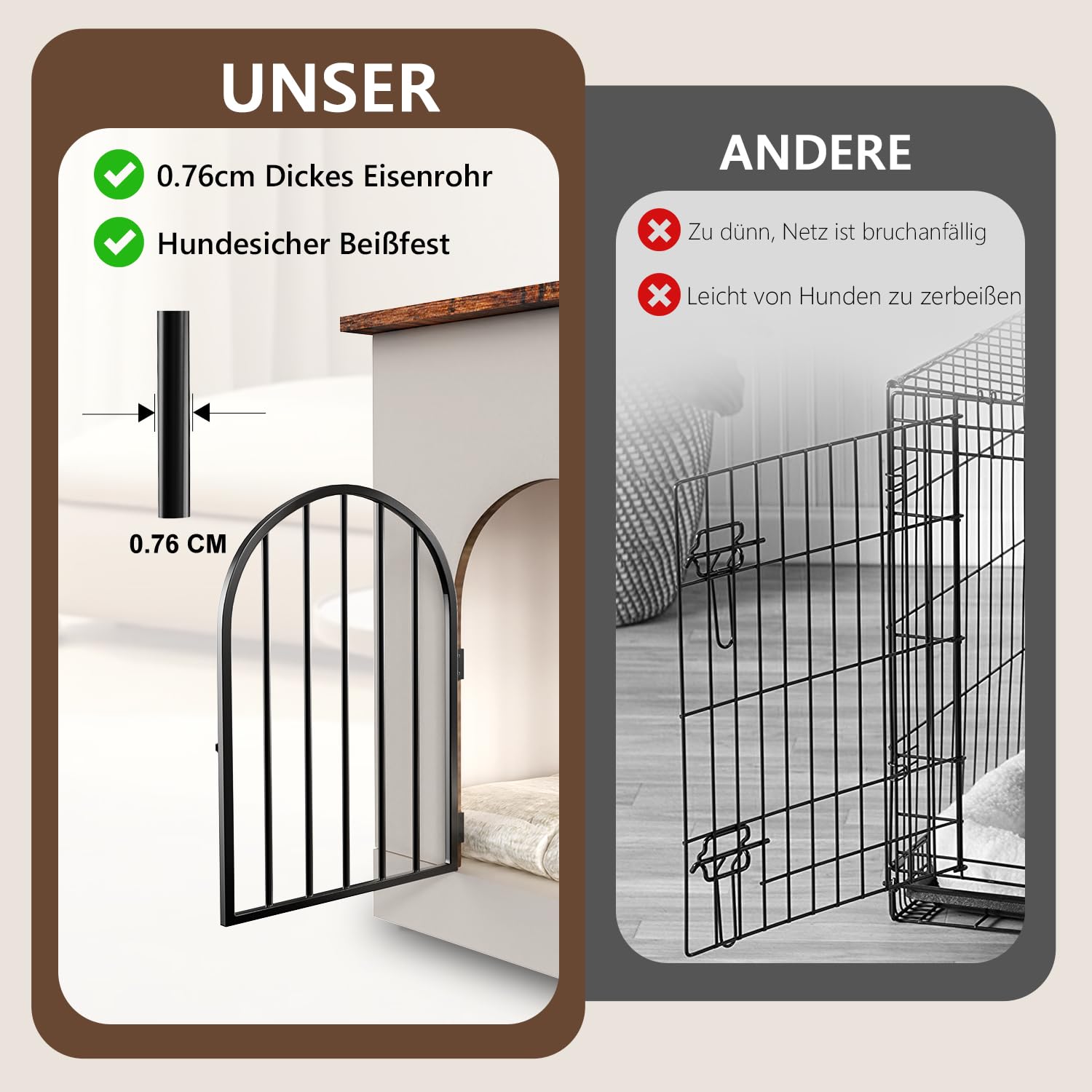 Hundebox für Zuhause 100cm, XL Hundekäfig Möbel mit 3 Schiebetüren & Hundematte, Moderne Hundehütte Holz für Kleine Mittlere Große Hunde, 100x60x69cm, Weiß & Braun