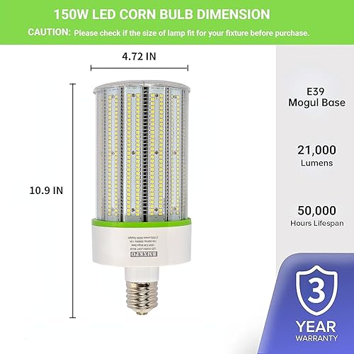 Miniatura 2 de Bombilla LED de maíz de 150 W, base grande Mogul E39 5000K Luz diurna 800 W MHHPS reemplazar para estacionamientos de almacén Luz de calle de alta