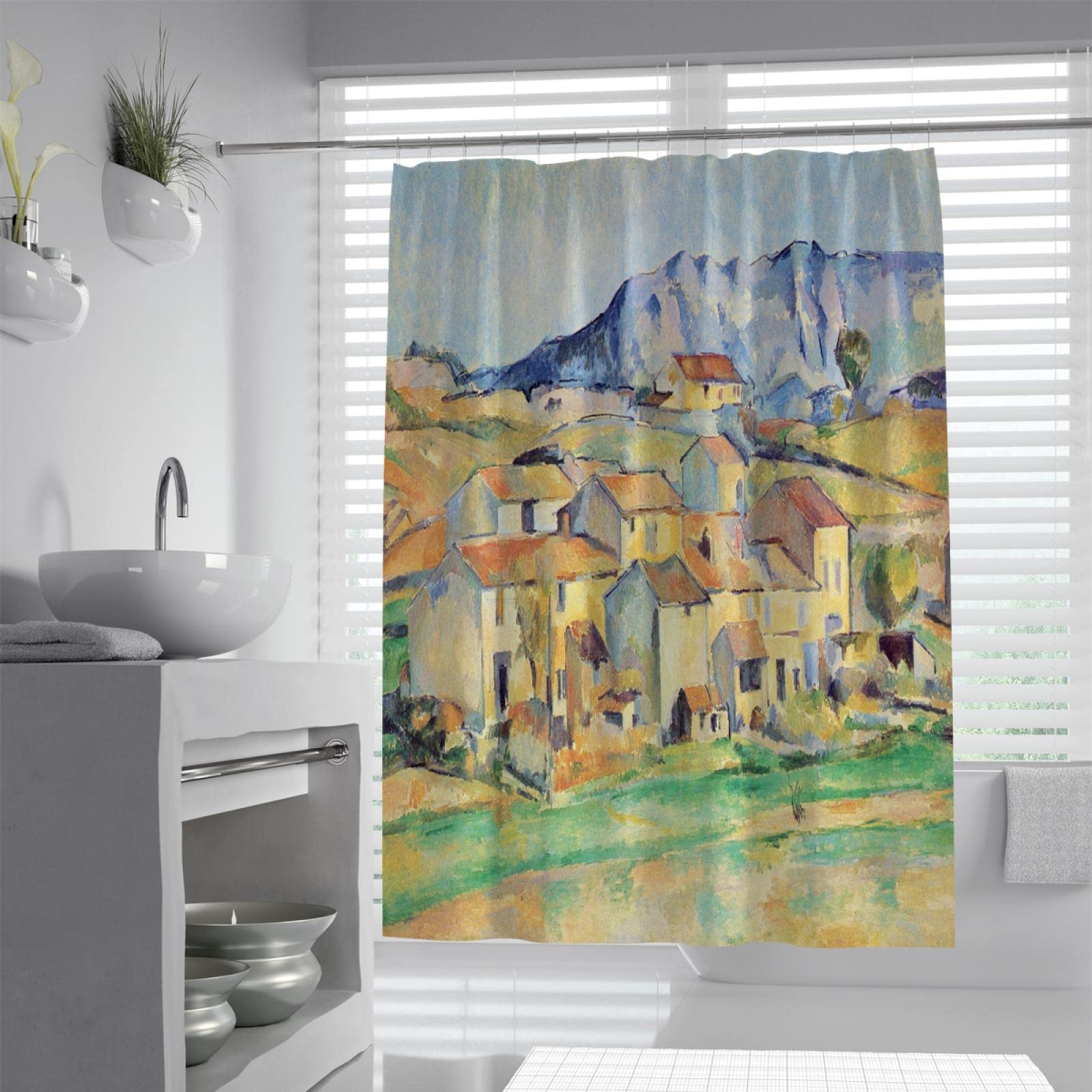 Paul Cézanne zasłona prysznicowa do domu w górach, zasłony łazienkowe, można prać w pralce, tkanina poliestrowa, zestaw zasłon prysznicowych z 12 haczykami, 200 x 240 cm