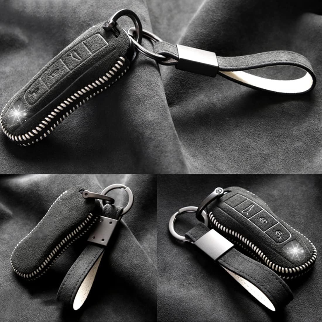 Alcantara Suede Handmade Leather Key Fob Case Cover Shell for Porsche Panamera Cayenne Macan 911 Taycan 918