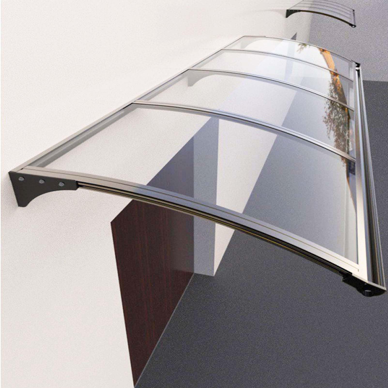 Aluminiowy baldachim pod drzwi wejściowe, markiza okienna, przezroczysta, arkusz z poliwęglanu (120 x 130 cm) na zewnątrz, schronienie przed deszczem ze srebrnym uchwytem, markiza do domu lub firmy
