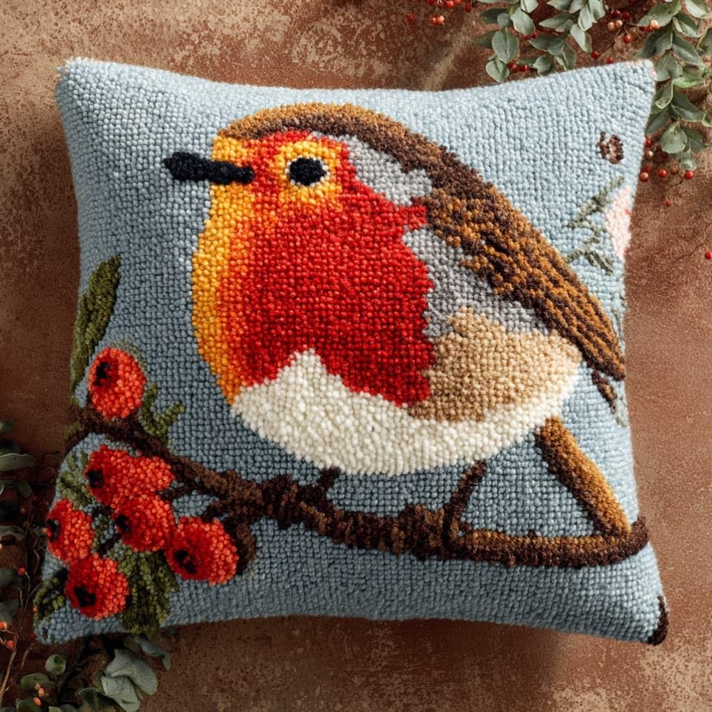 AxiangziK Latch Hook Cushion Kits for Adults,Animal Robin
