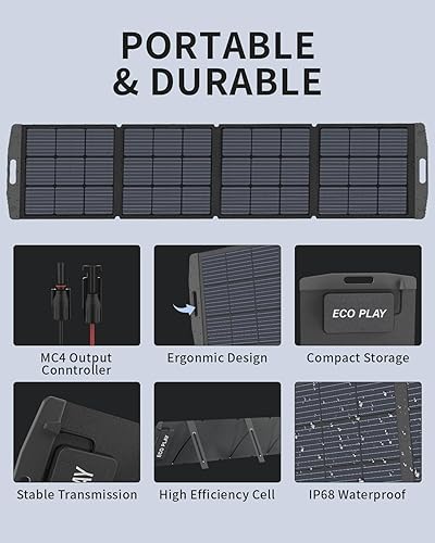 Miniatura 5 de Panel solar, kit de cargador de batería de panel solar portátil plegable con soporte ajustable, bolsa de almacenamiento de cable, cable MC4,