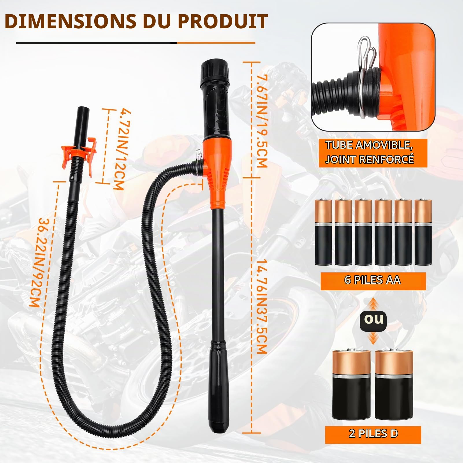 Pompe de Transfert Électrique à Batterie pour Liquide - Siphon Portable avec Aspiration Automatique 2.4 GPM pour Essence et Carburant