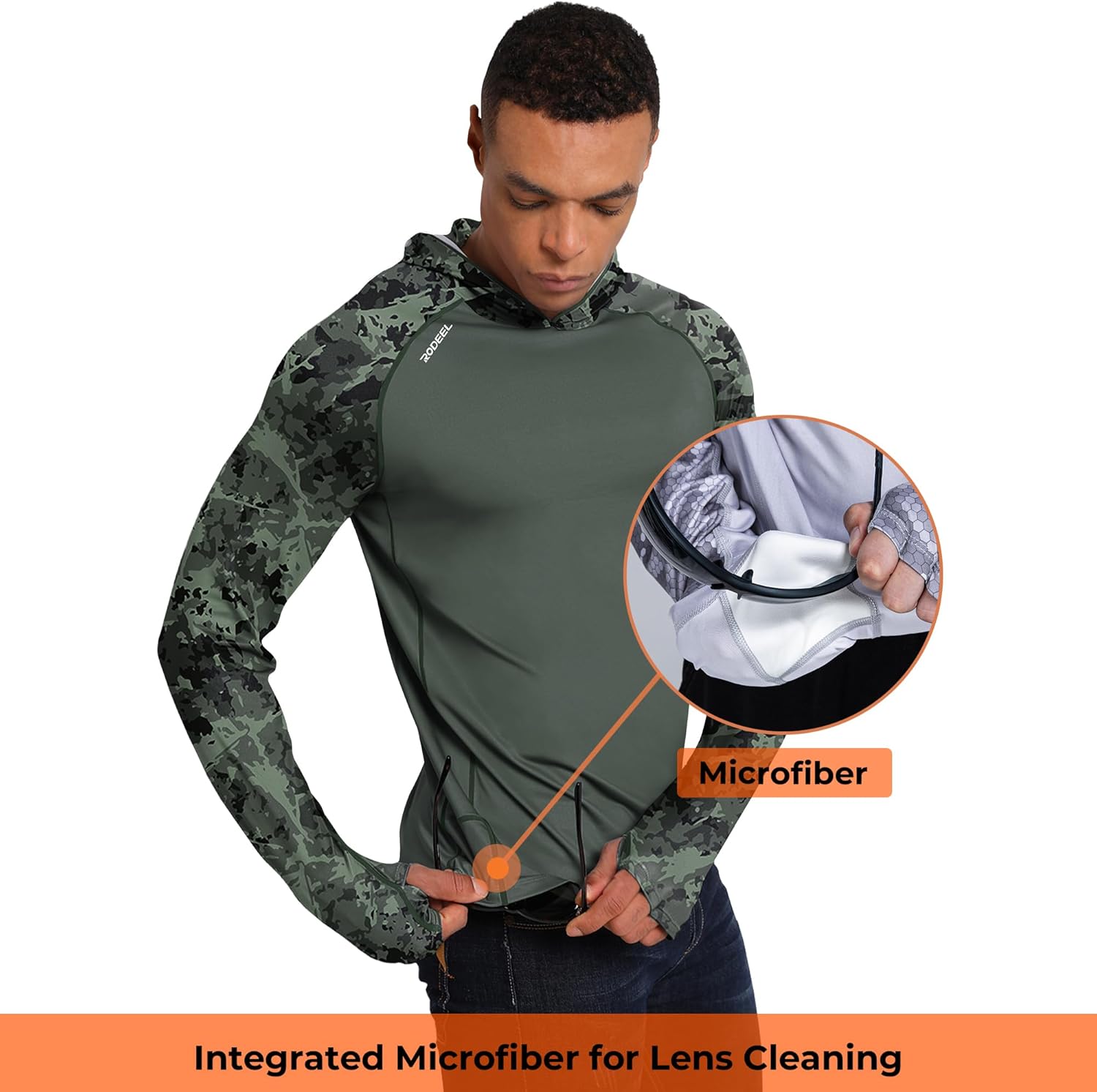 Rodeel Men's UPF 50+ Performance Fishing Hoodie, Long Sleeve Sun Protection Athletic Quick-Dry Breathable T-Shirt - Image 8