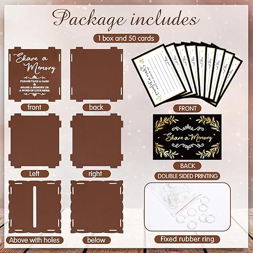 Miniatura 5 de Capoda 50 tarjetas de memoria para celebración de la vida, caja de madera de memoria, tarjeta de invitados funerarios, caja de condolencias para