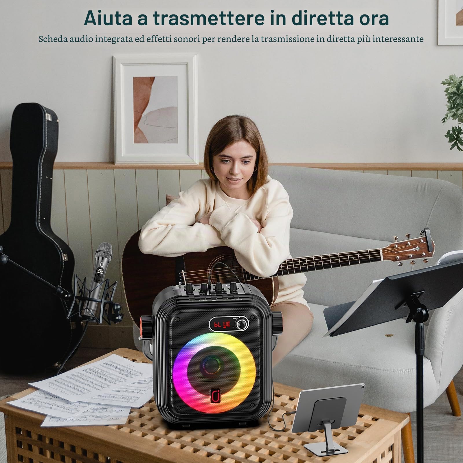JYX Karaoke con 2 Microfono per la festa in casa, Casse Karaoke Professionale Completo Portatile Altoparlante Supporto Bluetooth/USB/TF/AUX/FM/TWS