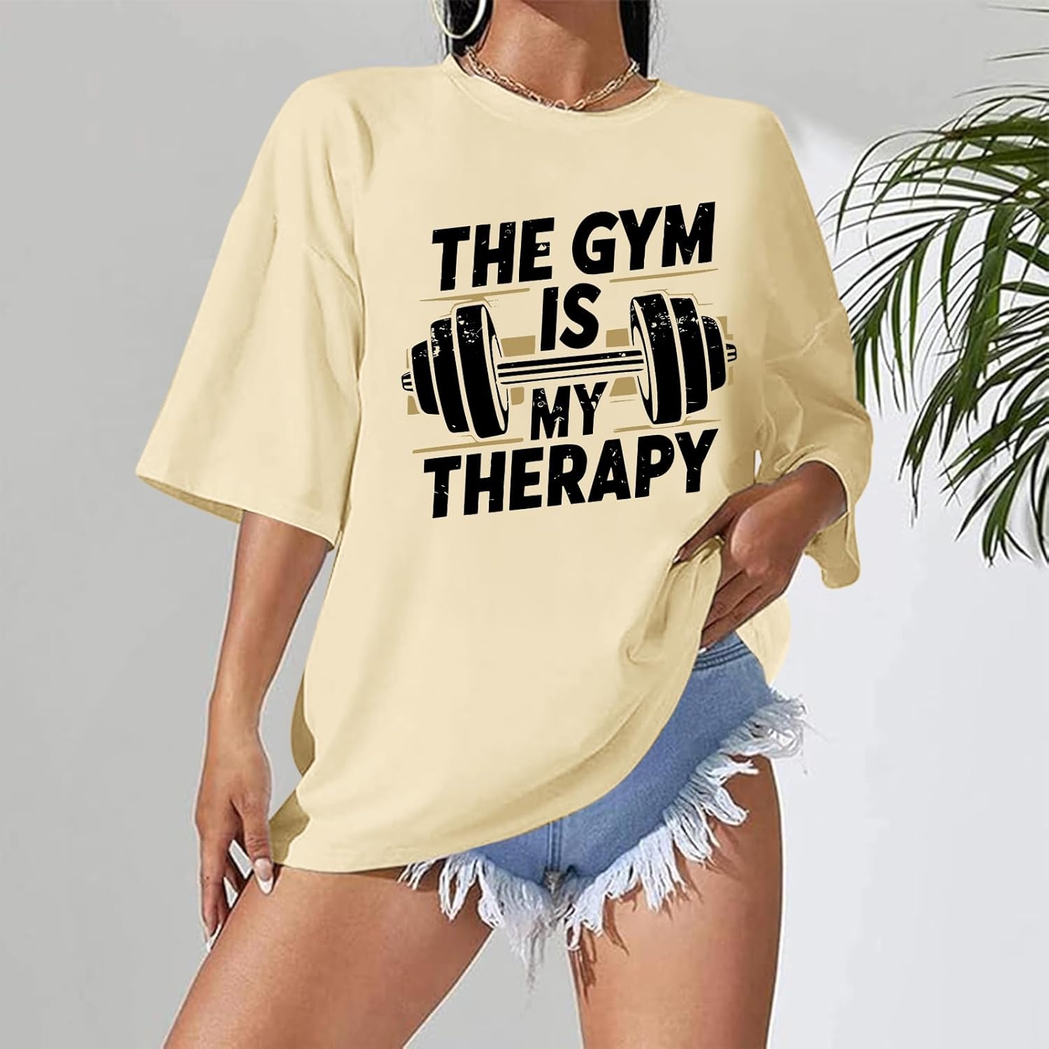 Funny Gym Shirts for Women Workout Weight Lifting Tshirts Weightlifting Graphic Oversized Gym is My Therapy Tee Tops - Image 5